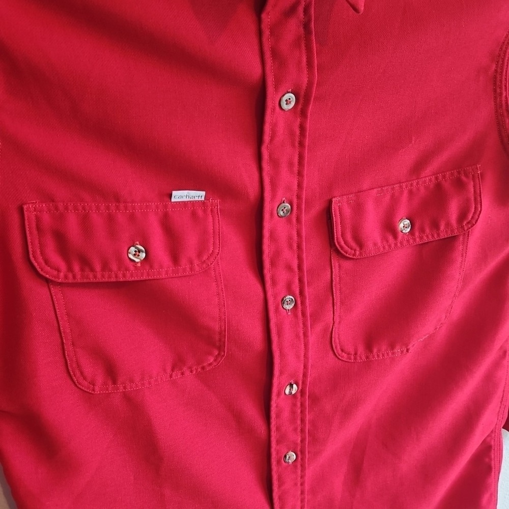 Vintage Carhartt Button Up Shirt Size‎ Large Rugged Outdoor Wear Red Long Sleeve - Picture 2 of 7